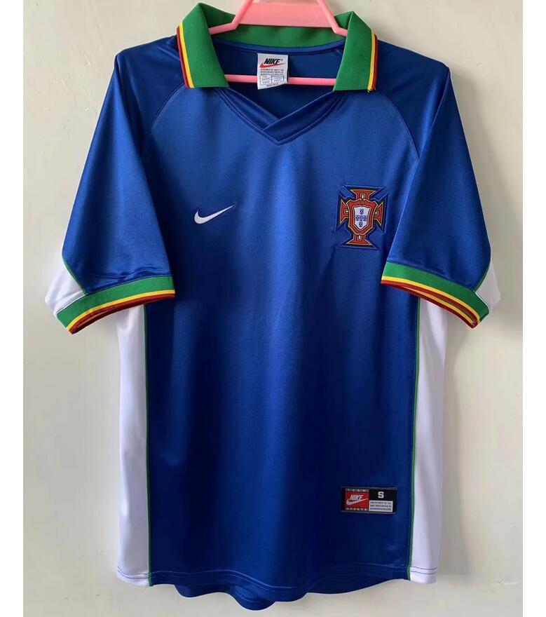 1998 Portugal Retro Blue Away Kit Soccer Jersey